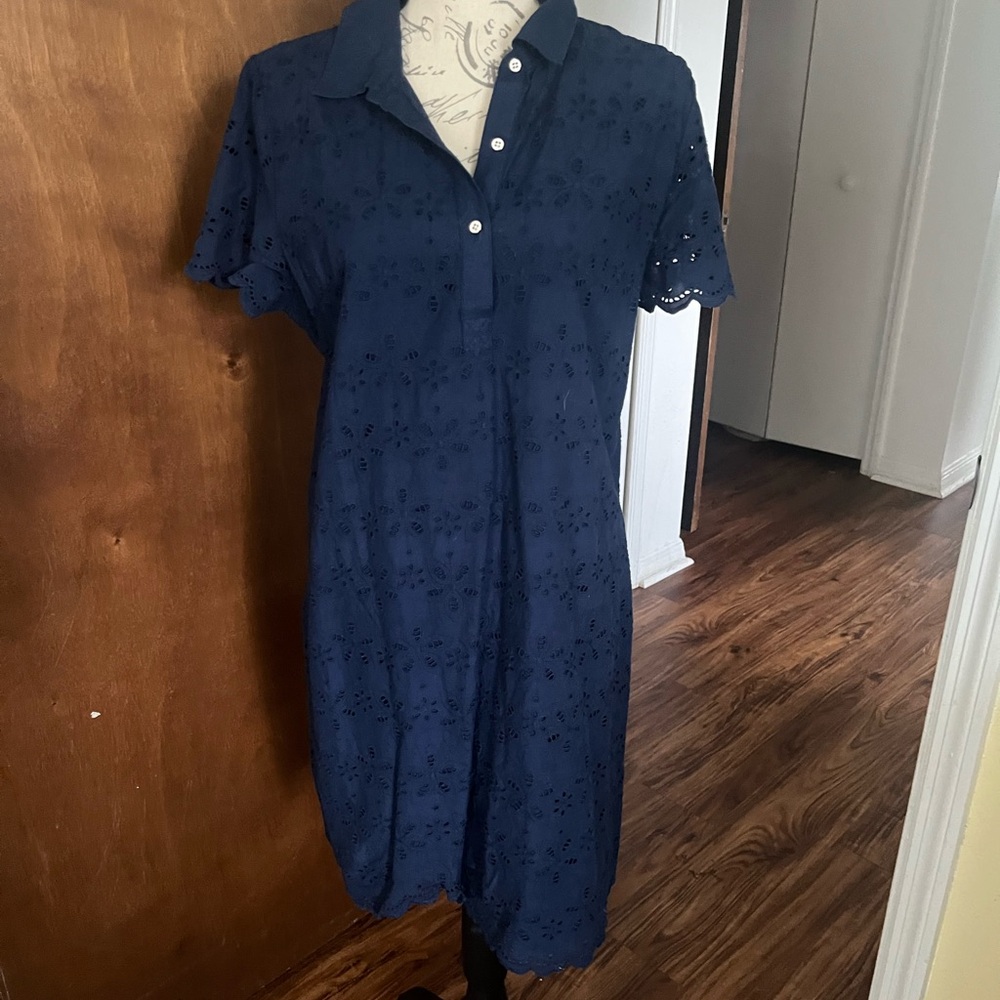 Crown & Ivy Blue Buttoned Midi Dress with Flutter Sleeves